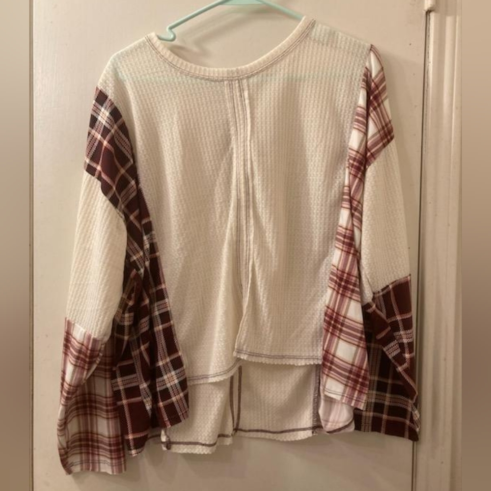 XL casual plaid mix crop blouse